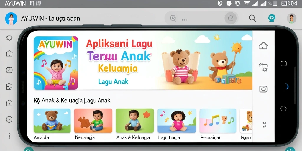 Antarmuka AYUWIN menunjukkan berbagai lagu anak yang ceria dan edukatif.