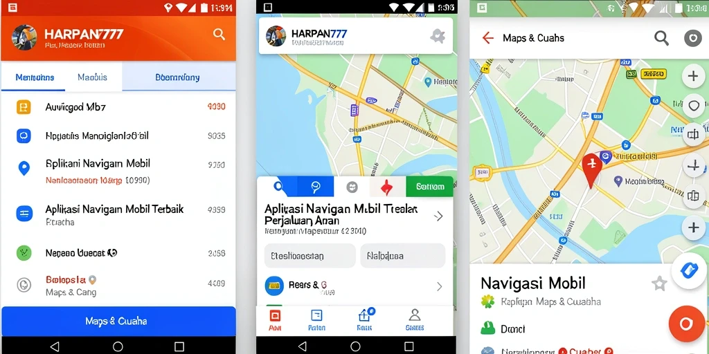 Tampilan antarmuka aplikasi HARAPAN777 dengan fungsi Navigasi Mobil yang intuitif.
