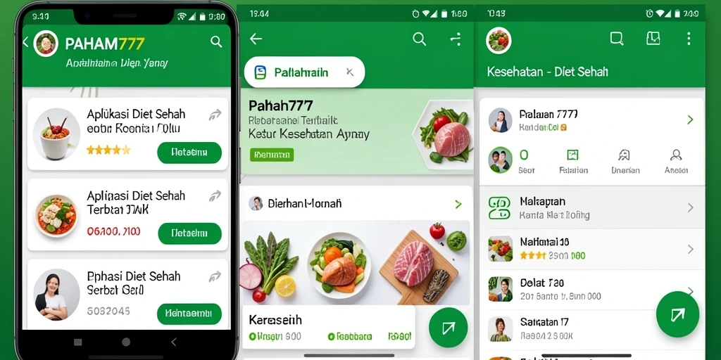 Tampilan antarmuka aplikasi Diet Sehat PAHAM777 yang menarik dan informatif.