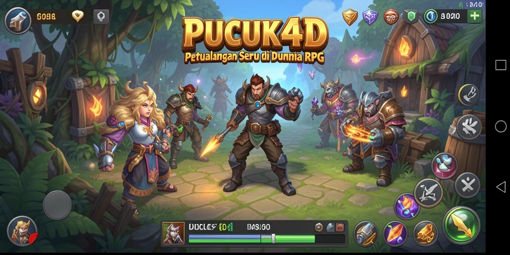 Tampilan antarmuka <strong>PUCUK4D</strong> dengan karakter dan pertarungan RPG yang menarik.
