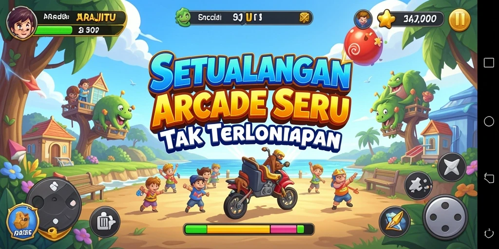 Tampilan antarmuka permainan Arcade yang dinamis dan menawan.