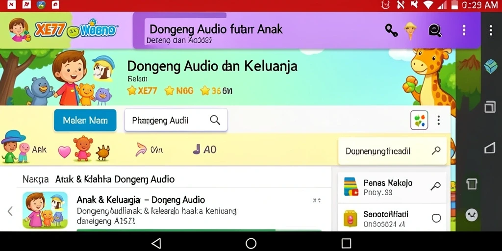 Tampilan antarmuka aplikasi XE77 yang menarik dan ramah anak.